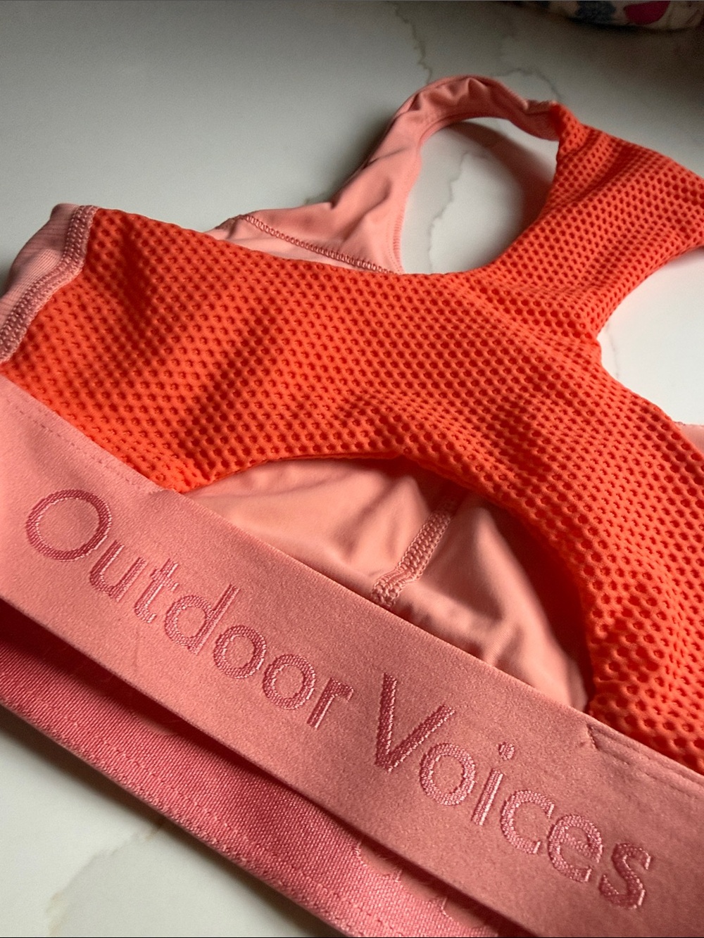 Outdoor voices Seamless Peach Sports Bra with Contrast Coral Mesh Back